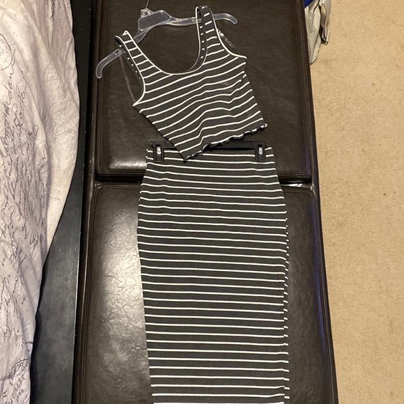 Paperoc Skirt/Tank Set: Ribbed 2 Piece Cropped Bodycon - Picture 1 of 4